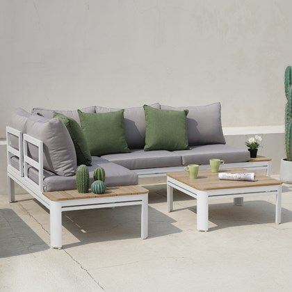Outdoor Corner Sofa Set  Aluminium White Wood Effect