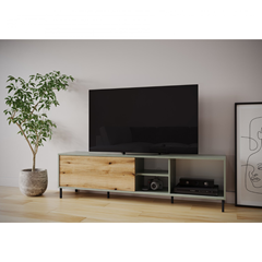 TV Unit 1D – Grey-Green & Oak Coast Evoke