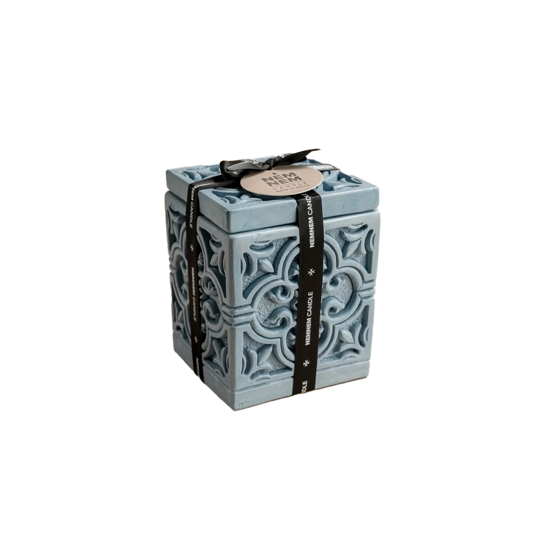 Small Cube Jar Maltese Tile Blue - Cotton Flower