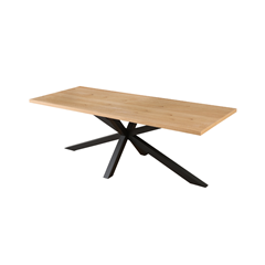 Rectangular Oak Veneer Dining Table with Black Metal Cross Legs – 220 cm