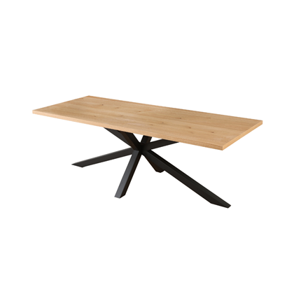 Rectangular Oak Veneer Dining Table with Black Metal Cross Legs – 220 cm