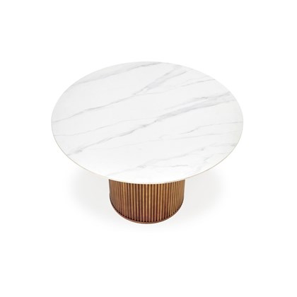 Round Dining Table - White Marble & Walnut