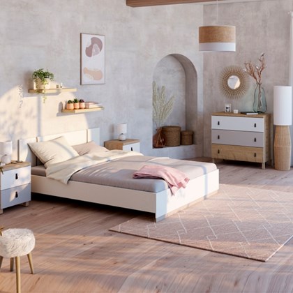 Bed 160x200 cm - Matt White/Kronberg Oak