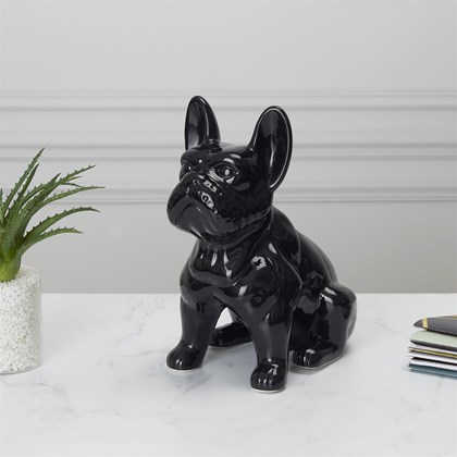 Decorative Black Bulldog 30Cm Ceramic