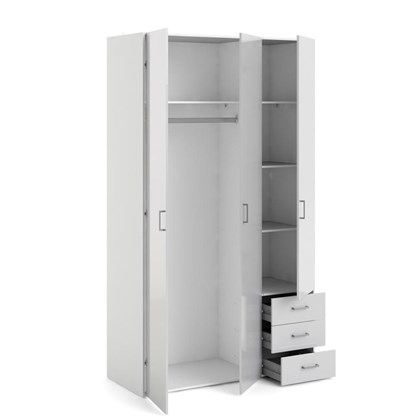 Space Wardrobe with 3 doors & 3 drawers gloss white
