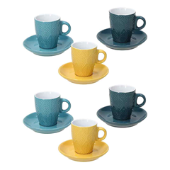 Pack Of 6 Coffee Cups And Saucers Maya Stoneware Multicolor