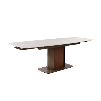 Extendable Ceramic Table – White Cave Stone & Walnut