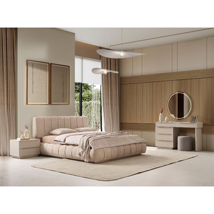 Bedroom Set 200x180cm - Cream & Dark Walnut