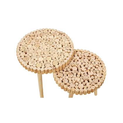 Set of 2 Coffee Tables – Natural Wood & Pine