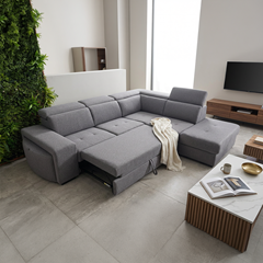 Corner Sofa 2-Seater Pull-Out Bed & Angular Right with Storage – Stone Grey