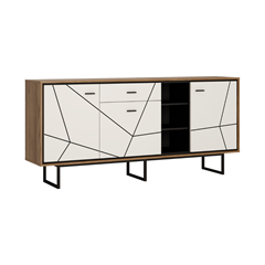 Sideboard 3Doors, 1Drawer and 3Shelves Cat Oak, Black & White