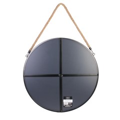 Round Black Mirror With Rush Handle 50cm
