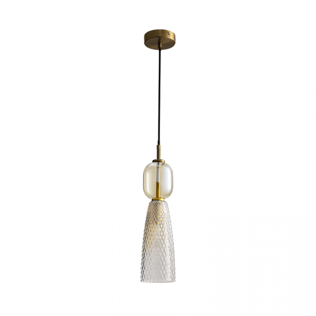 Pendant Light – Antique Brass/Clear & Figured Glass