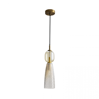 Pendant Light – Antique Brass/Clear & Figured Glass