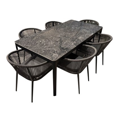 Dining Table Set of 7 - Gray & Black