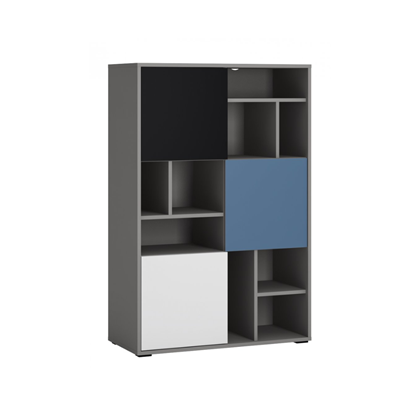 Bookcase 3D – White Alpine/Black Pearl/Muted Blue