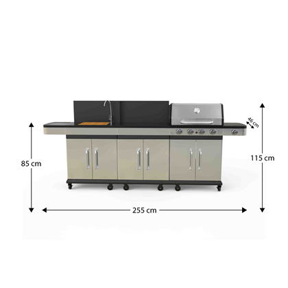 Brushed Steel Finish Outdoor Kitchen with 3 Units & Chopping Board