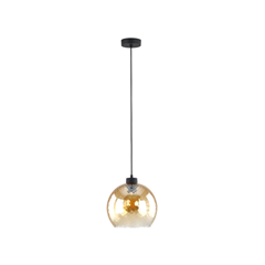 Amber Glass Pendant Light - Textured Globe and Black Cable Suspension