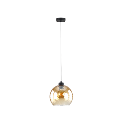 Amber Glass Pendant Light - Textured Globe and Black Cable Suspension