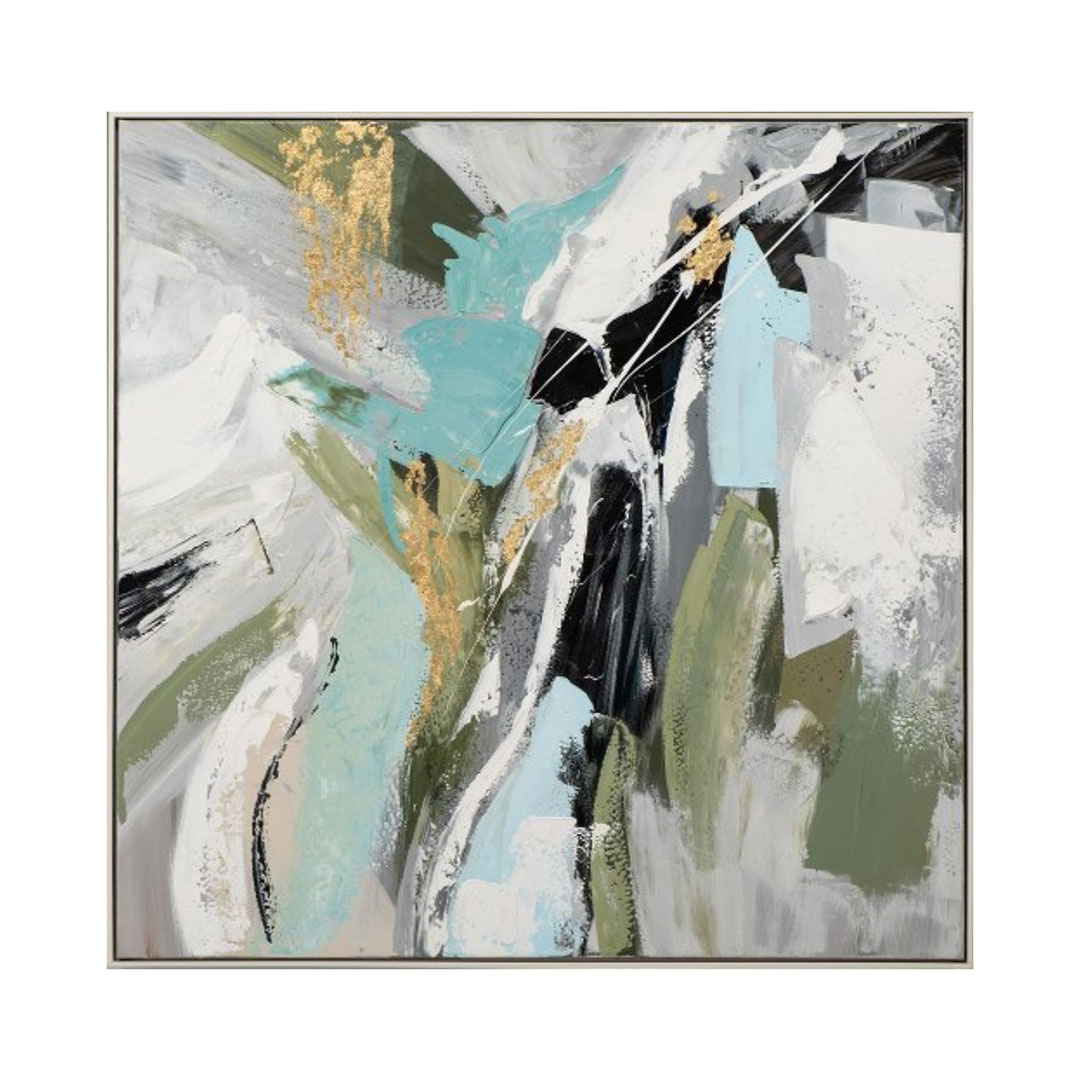 Abstract in  Light Blue and Olive Acryl Paint 102X102 cm