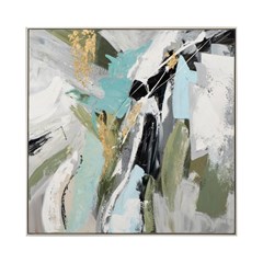Abstract in  Light Blue and Olive Acryl Paint 102X102 cm