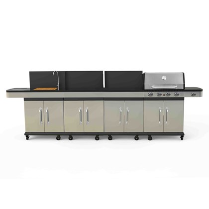 Brushed Steel Finish Outdoor Kitchen with 4 Units & Chopping Board