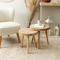 Set of 2 Coffee Tables – Natural Wood & Pine