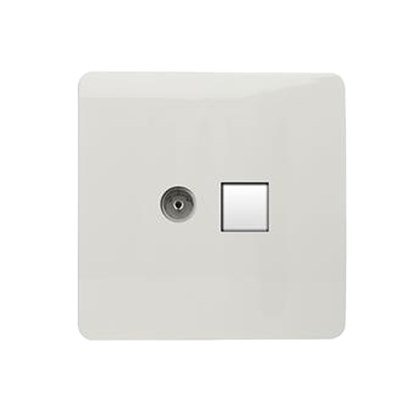 TRENDI 2 GANG MODERN GLOSSY SCREWLESS TV AND PC SOCKET WHITE