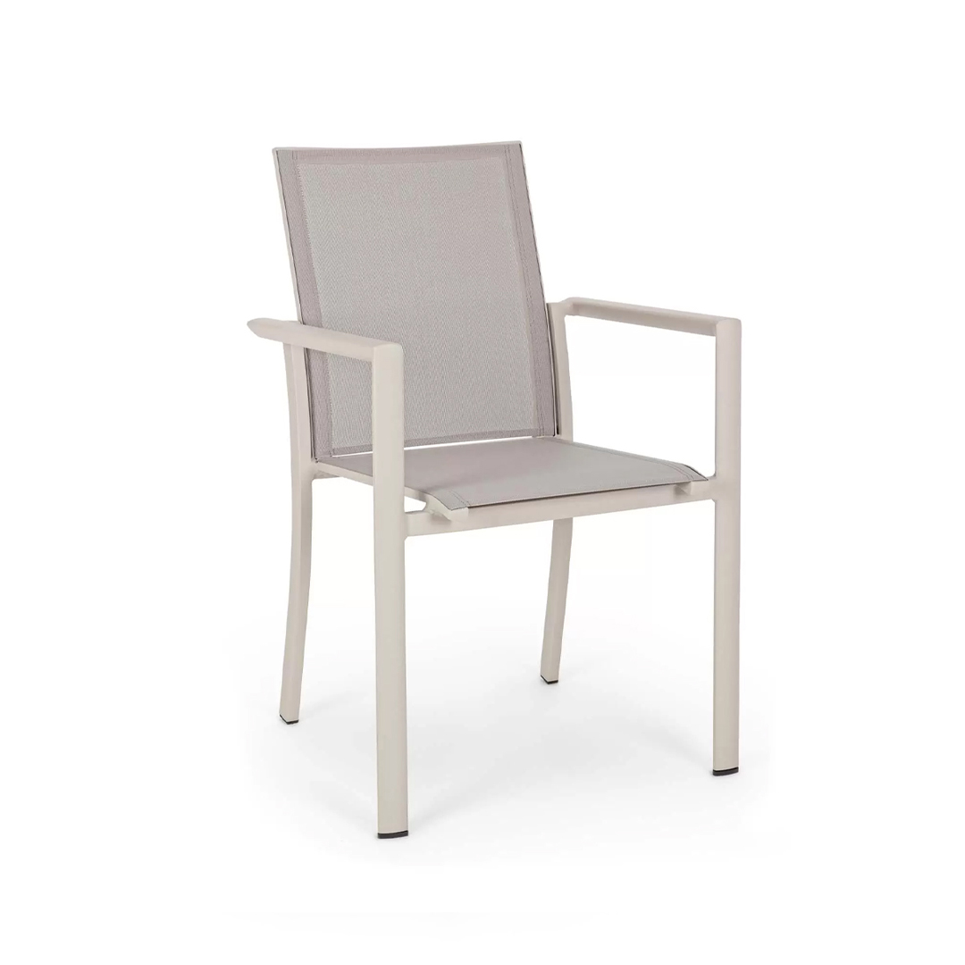 Outdoor Chair with Armrests In Aluminium and Textilene in Taupe