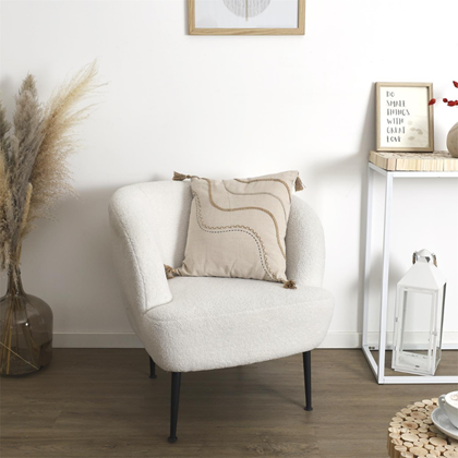 Cushion with Pompons – Beige & White