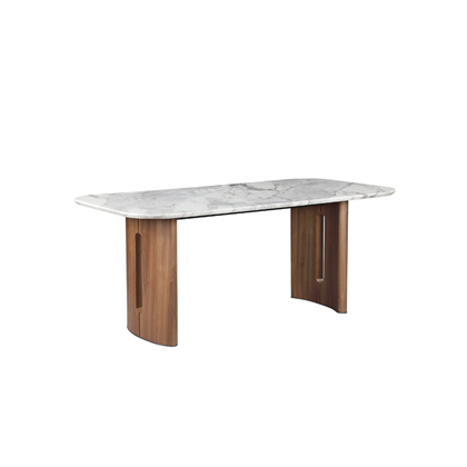 Dining Table 179.5x89.5x75 cm - Ceramic Marble Top with Walnut Base