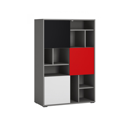 Bookcase 3D – White Alpine/Pearl Black/Red Chill