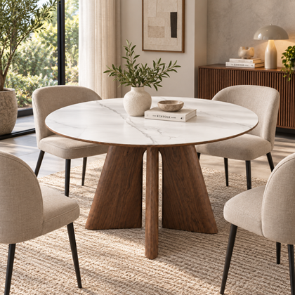 Dining Table – Matt White Marble & Walnut Veneer 120x75