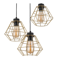 Pendant Lamp Metal Gold/Black 3 Lights - Diamond-Shaped Cage