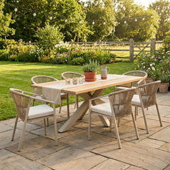 Alum Dining Table – Camel with 6 Chairs