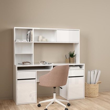 White Function Plus Desk with hutch