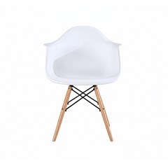 Arm Chair with Wooden Legs & Metal Frame – White