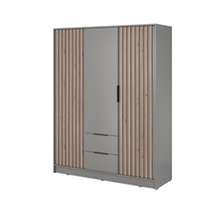 Wardrobe 3 Doors 2 Drawers – Oak & Grey