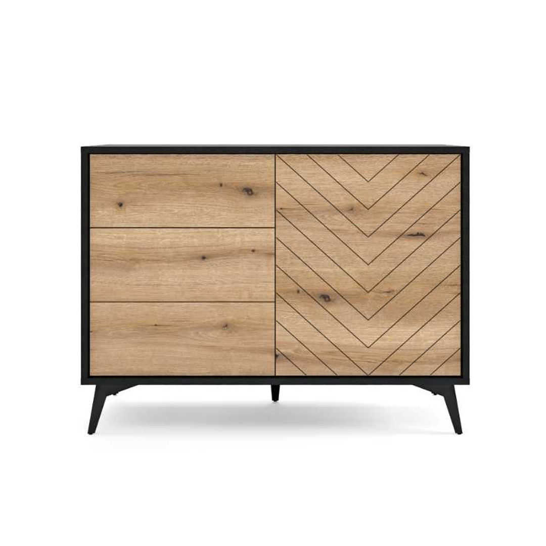 Sideboard 1 Doors 3 Drawers - Oak & Black