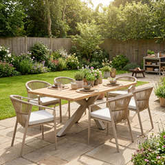 Alum Dining Table – Camel with 6 Chairs