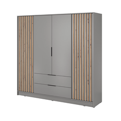 Wardrobe 4 Doors 2 Drawers – Oak & Grey