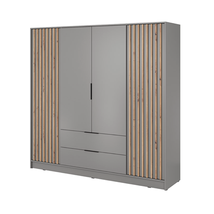Wardrobe 4 Doors 2 Drawers – Oak & Grey