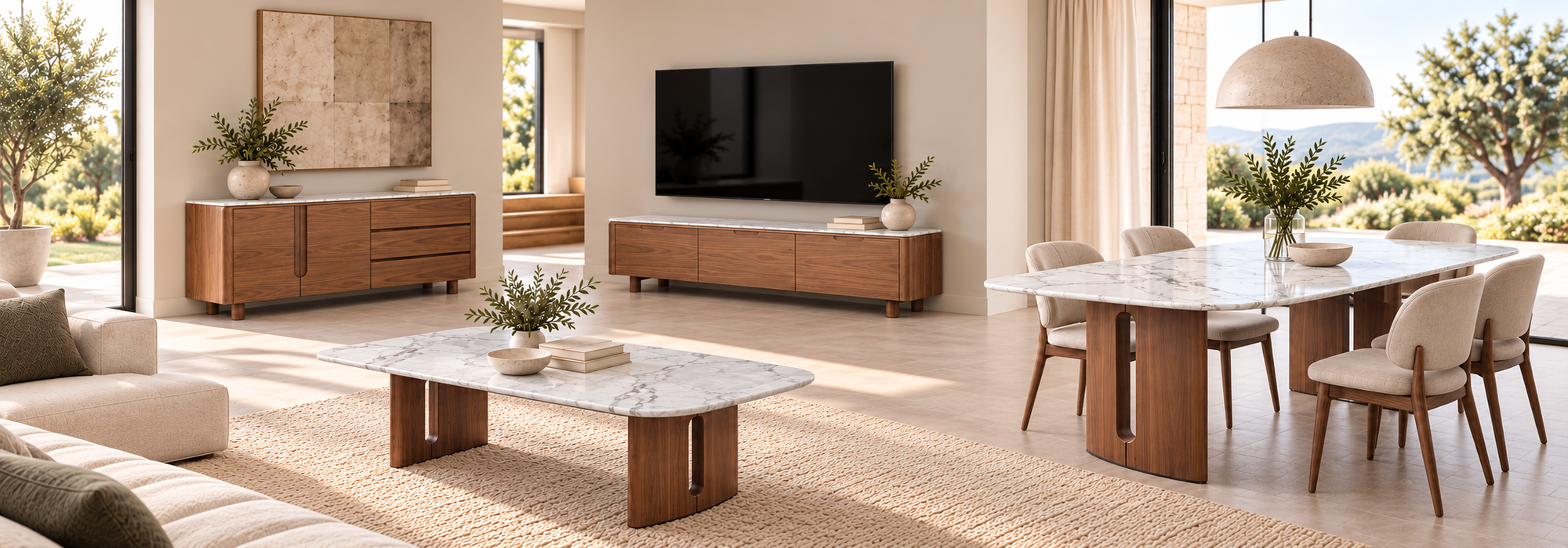 Collection – Walnut & White Marble Effect