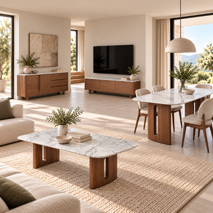 Collection – Walnut & White Marble Effect